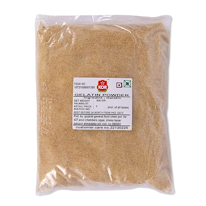 KOR Gelatin Powder, 800g / Gelatin Powder for jelly Making Food Grade and Face Mask, Cooking/Baking for Candies, Marshmallows, Cakes, Ice Cream, Desserts, Aspic, Corn